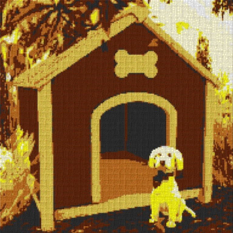 Hund mit Hütte 80x80cm yellow Style Entwurfdruck