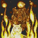 Weltall Tiger 80x80cm yellow Style als Volldruck