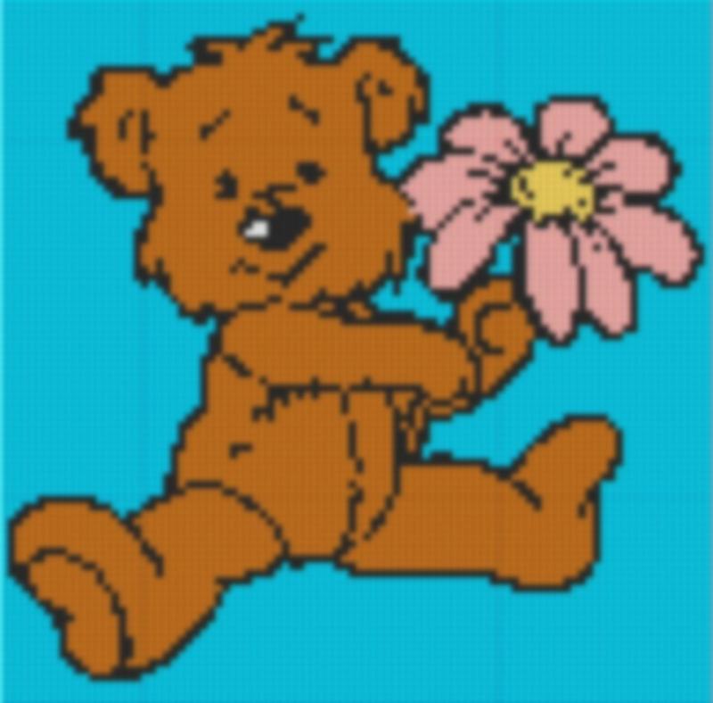Knüpfvorlage Bär mit Blume 96x96 Knüpfknoten als Entwurfdruck
