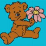 Knüpfvorlage Bär mit Blume 96x96 Knüpfknoten als Entwurfdruck